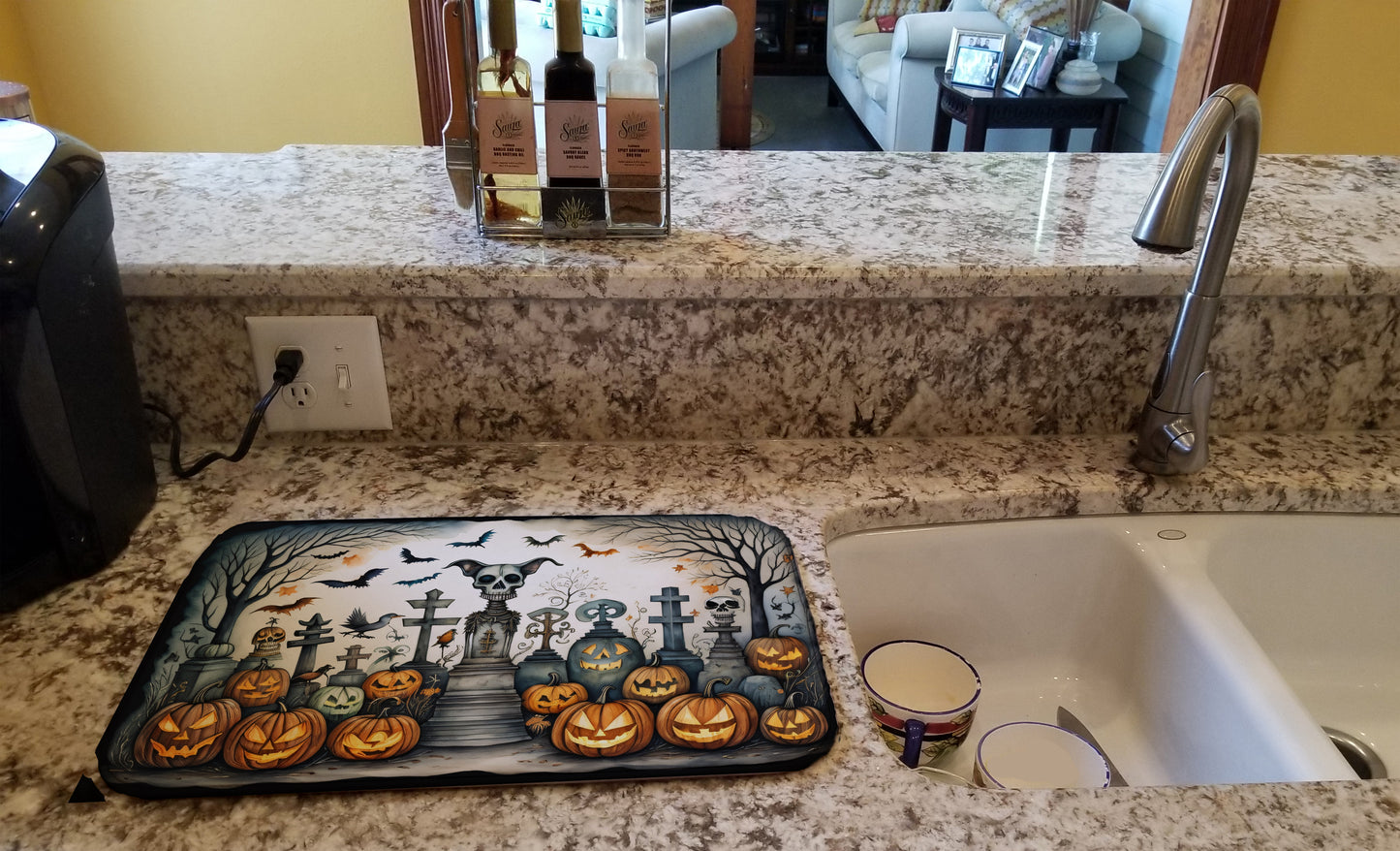 Pet Cemetery Spooky Halloween Dish Drying Mat