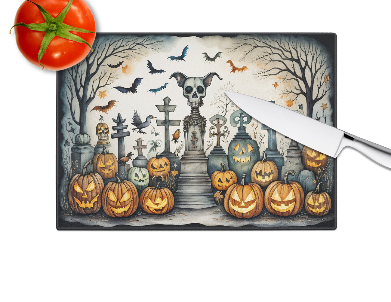 Pet Cemetery Spooky Halloween Glass Cutting Board