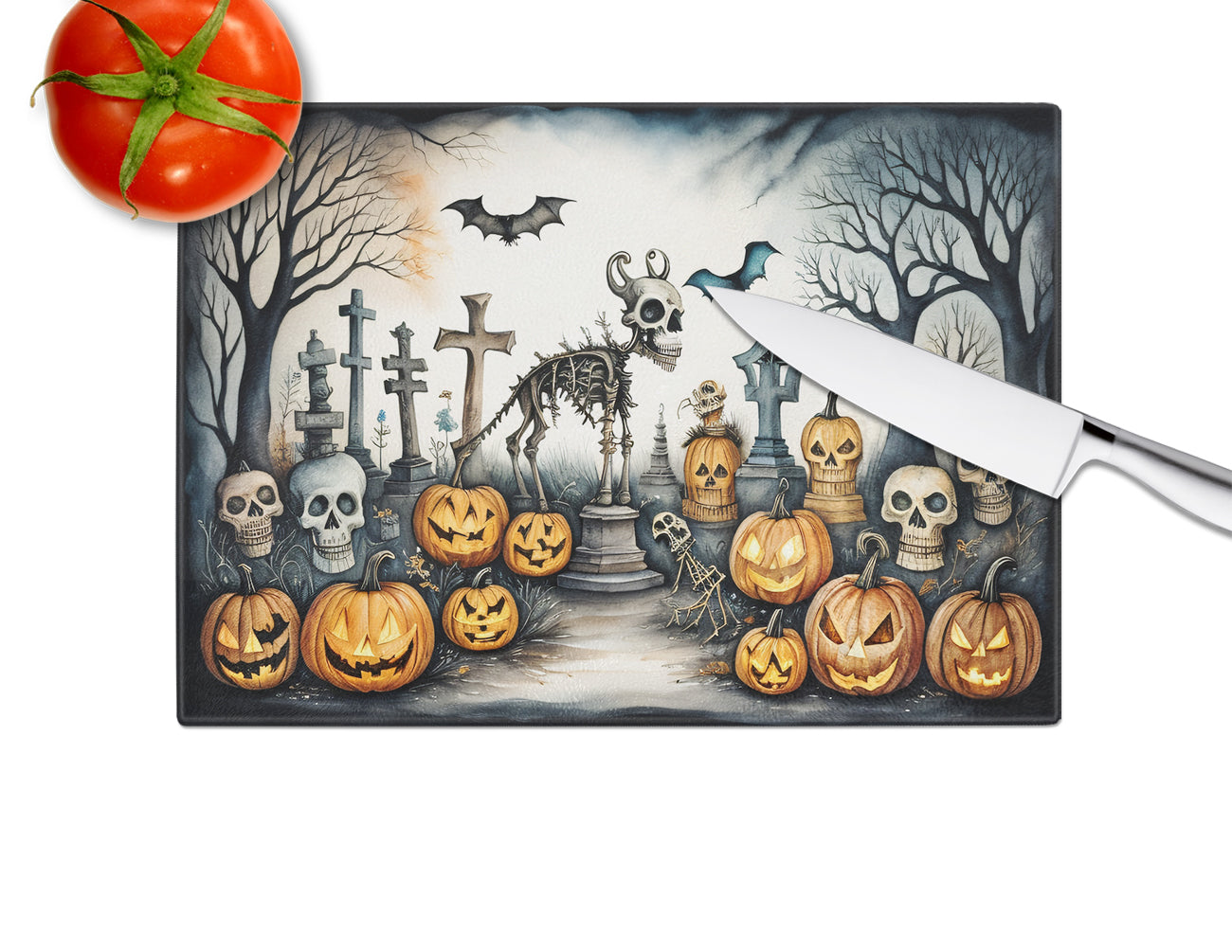 Pet Cemetery Spooky Halloween Glass Cutting Board