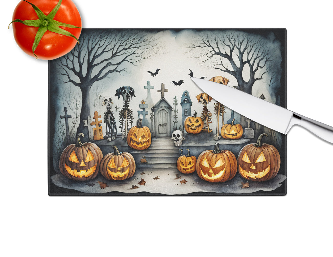 Pet Cemetery Spooky Halloween Glass Cutting Board