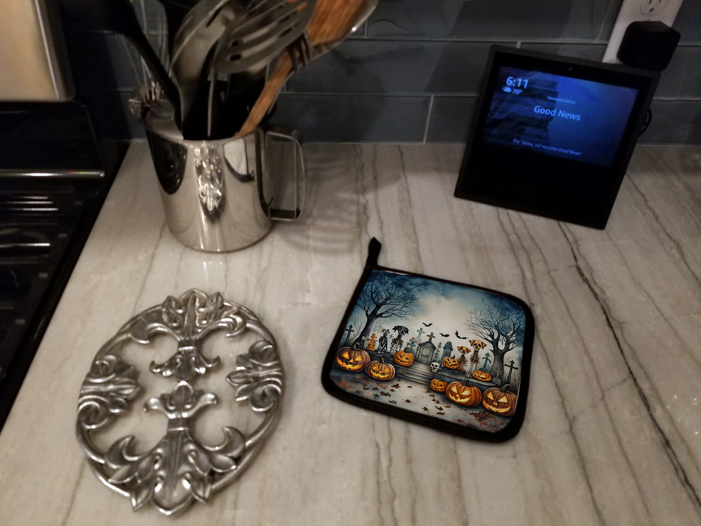 Pet Cemetery Spooky Halloween Pair of Pot Holders