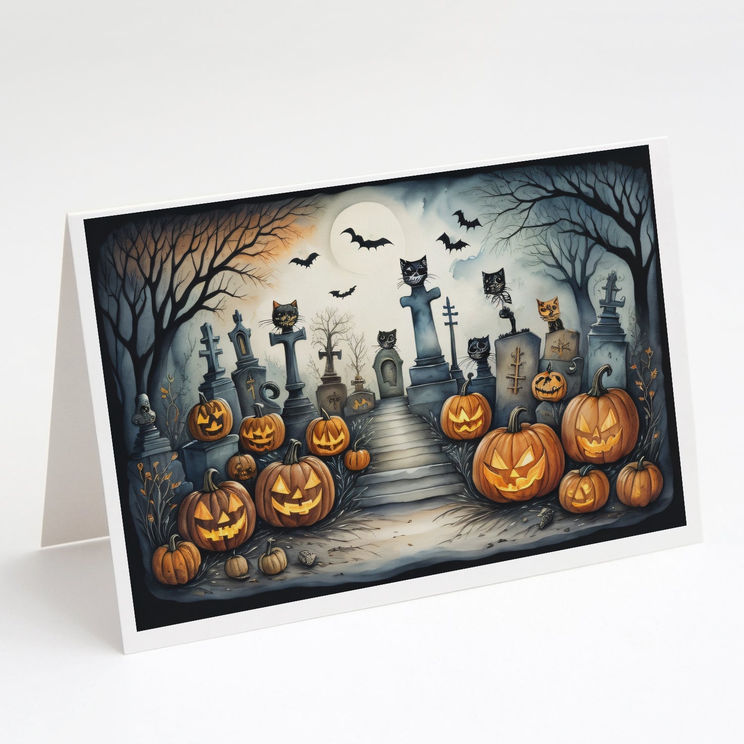 Buy this Cat Cemetery Spooky Halloween Greeting Cards Pack of 8