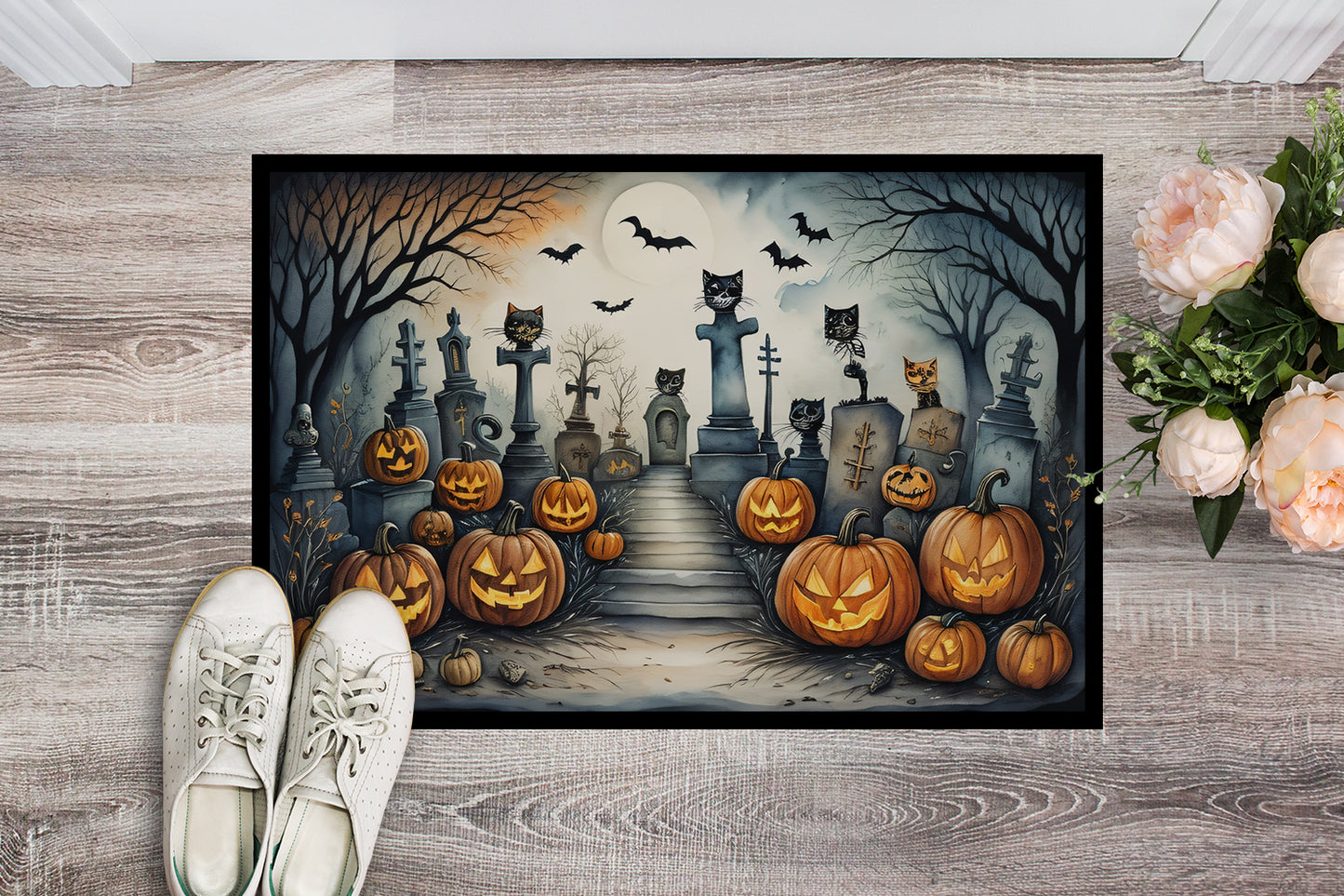 Cat Cemetery Spooky Halloween Doormat