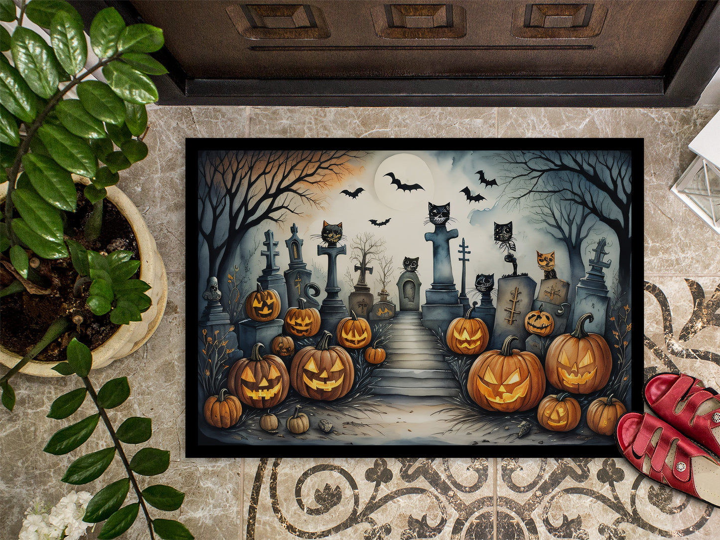 Cat Cemetery Spooky Halloween Doormat