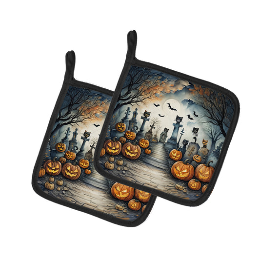 Buy this Cat Cemetery Spooky Halloween Pair of Pot Holders