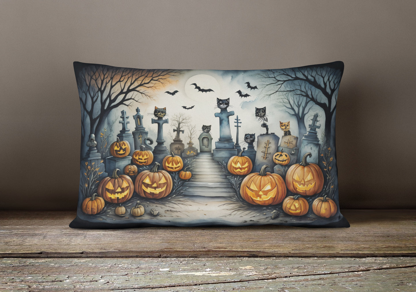 Cat Cemetery Spooky Halloween Throw Pillow