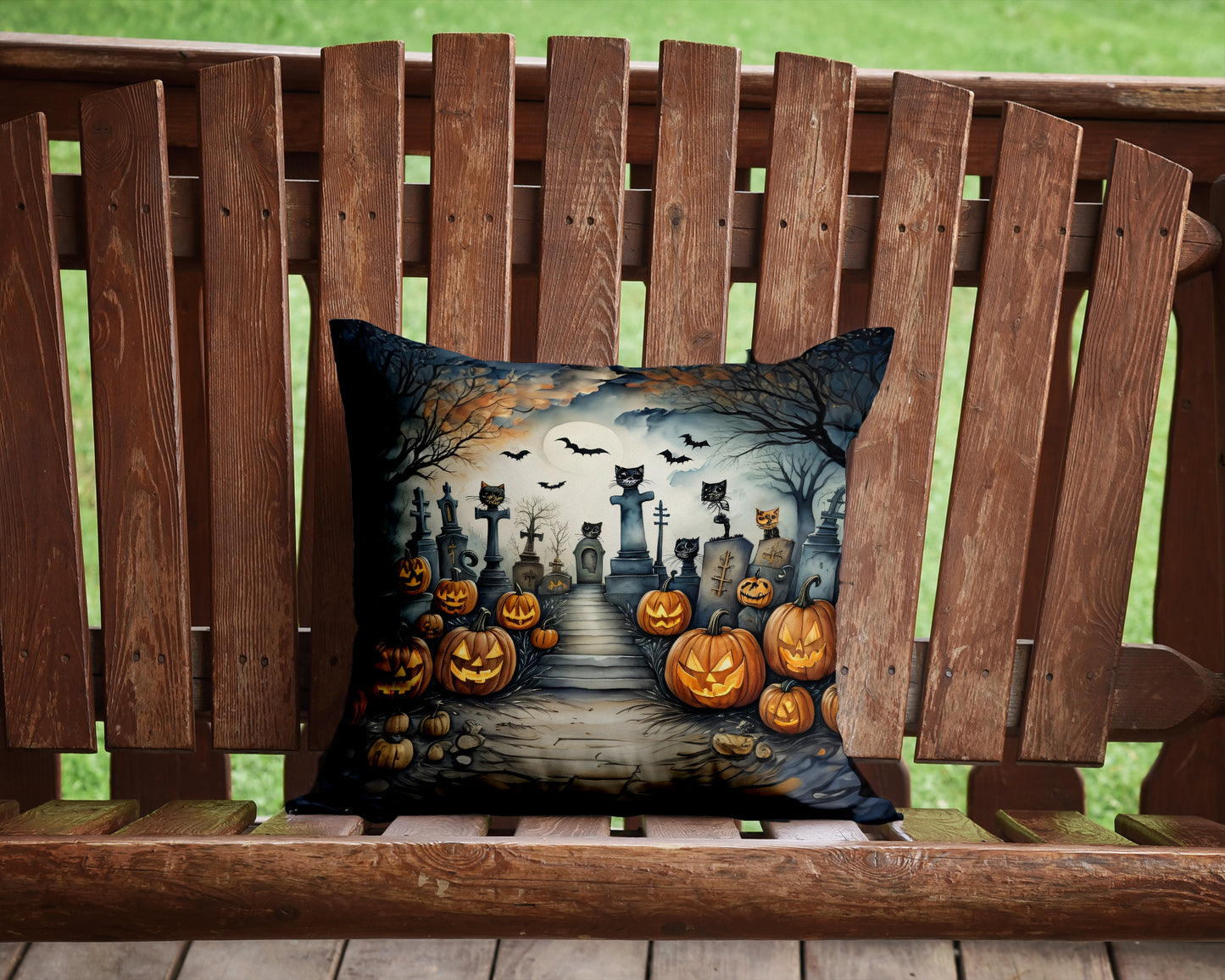 Cat Cemetery Spooky Halloween Throw Pillow