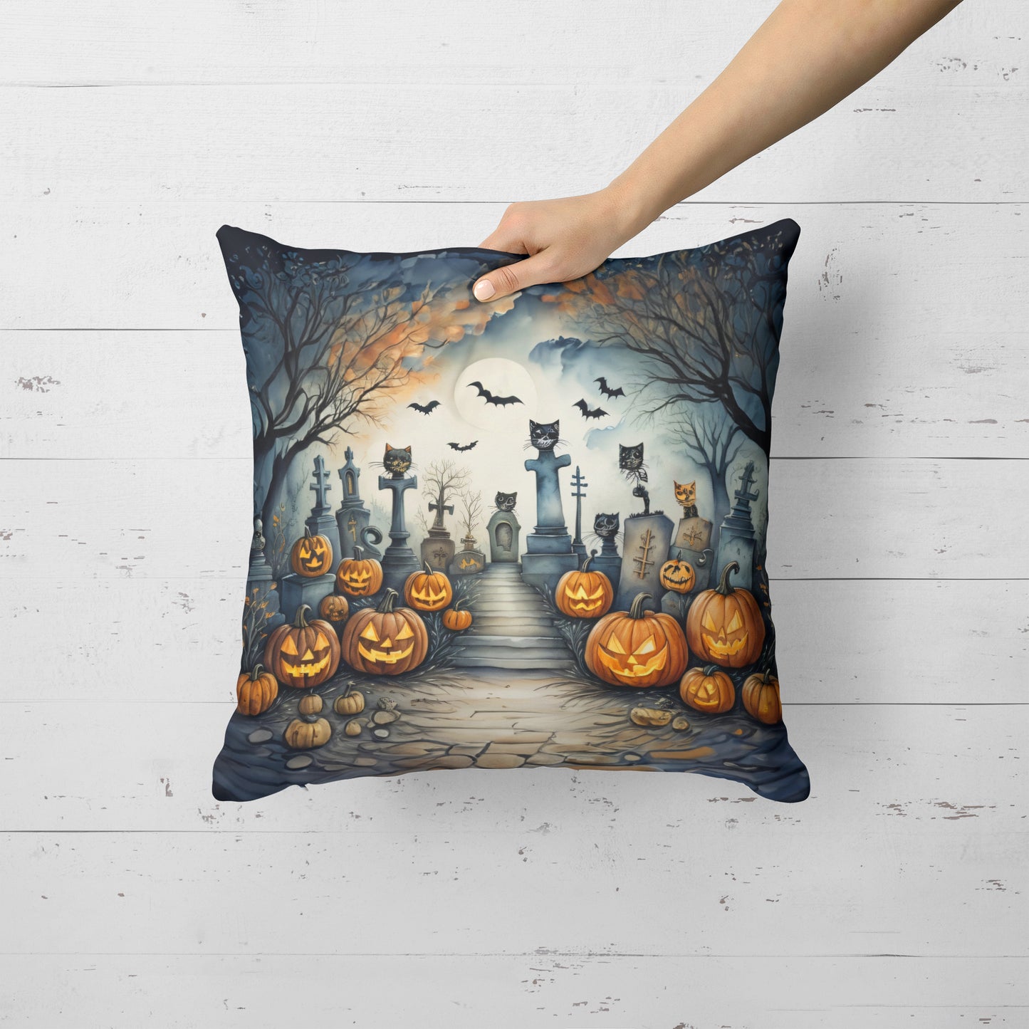 Cat Cemetery Spooky Halloween Throw Pillow