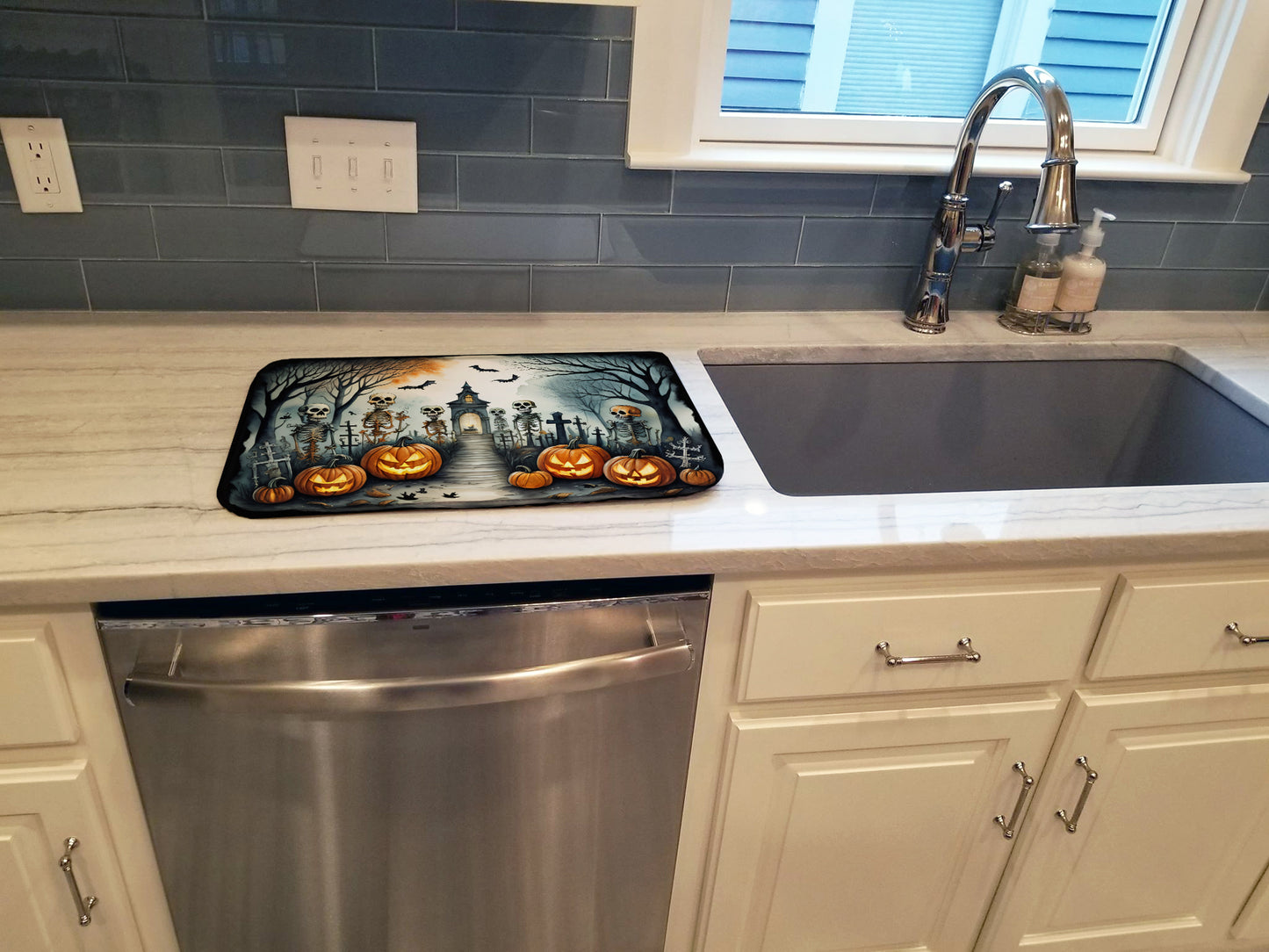 Skeleton Spooky Halloween Dish Drying Mat