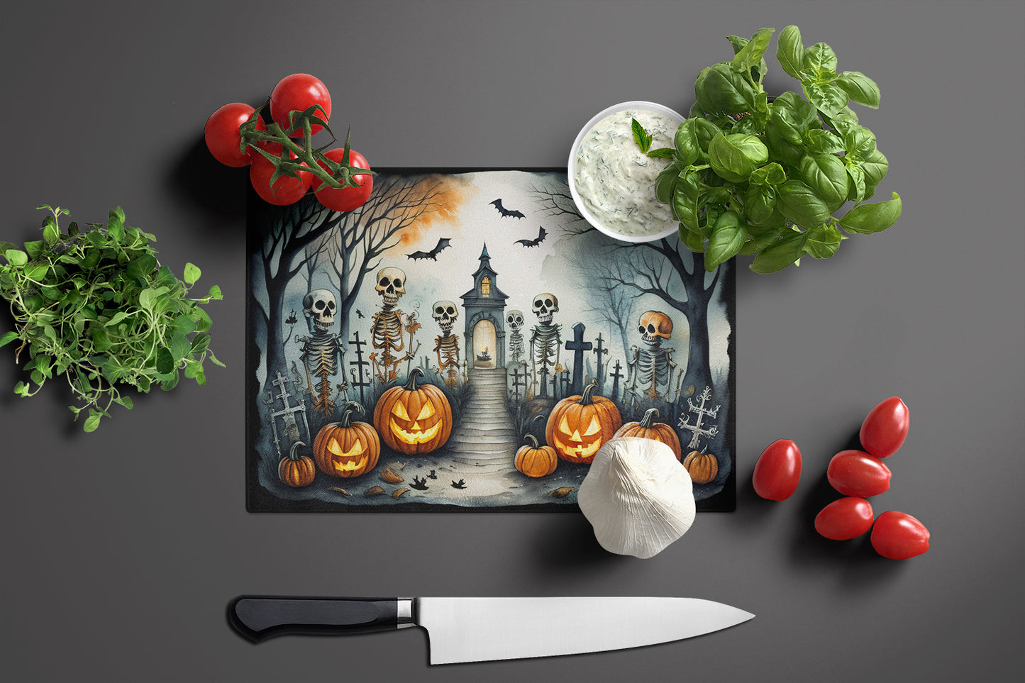 Skeleton Spooky Halloween Glass Cutting Board