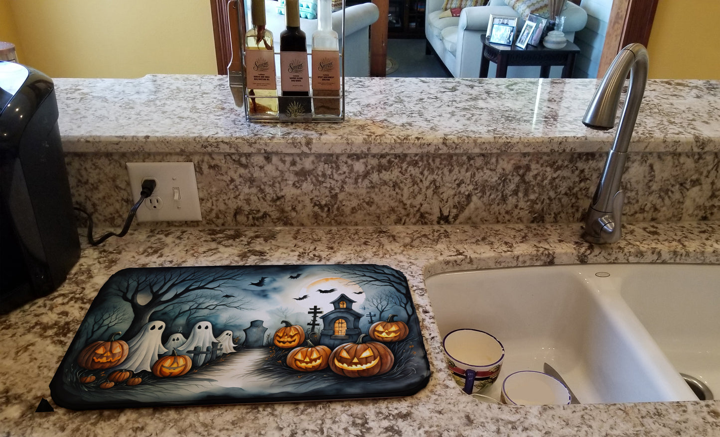Ghosts Spooky Halloween Dish Drying Mat