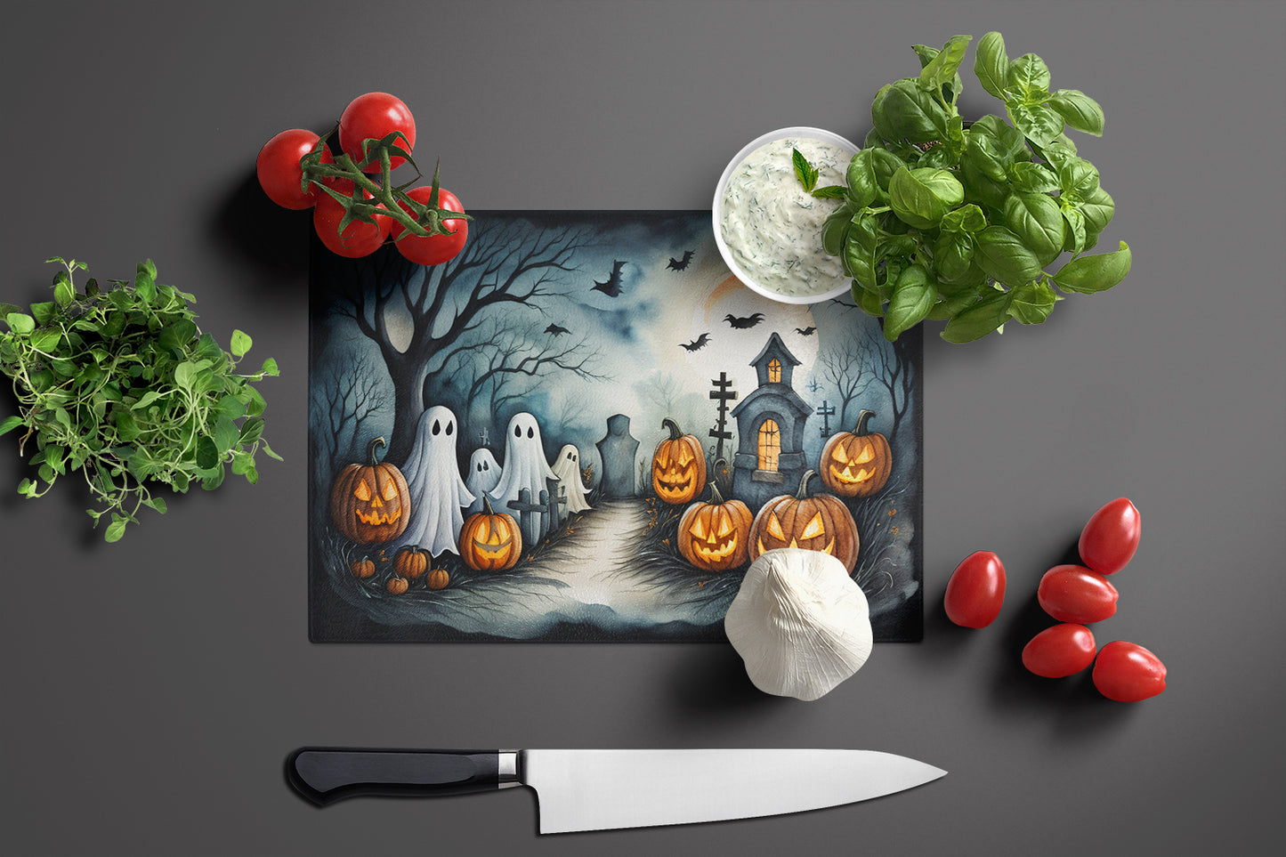 Ghosts Spooky Halloween Glass Cutting Board