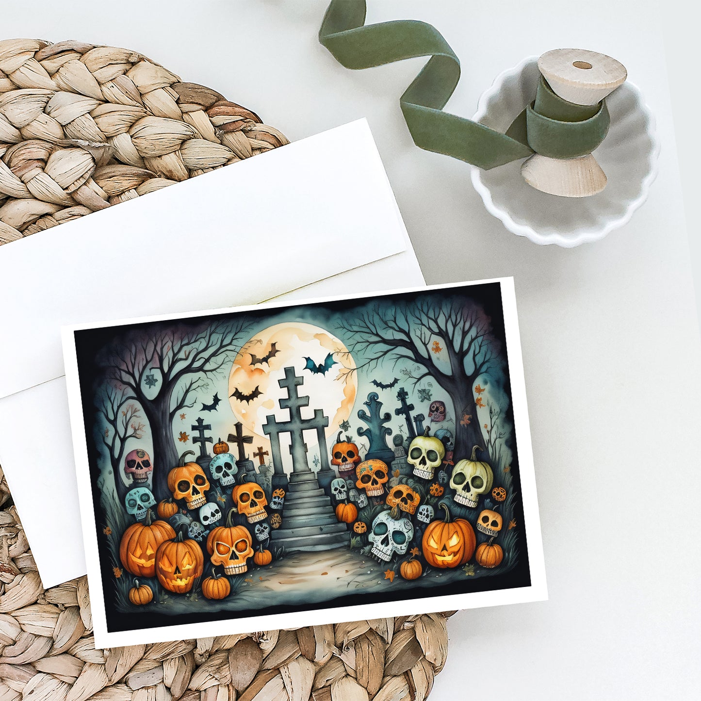 Calaveras Sugar Skulls Spooky Halloween Greeting Cards Pack of 8