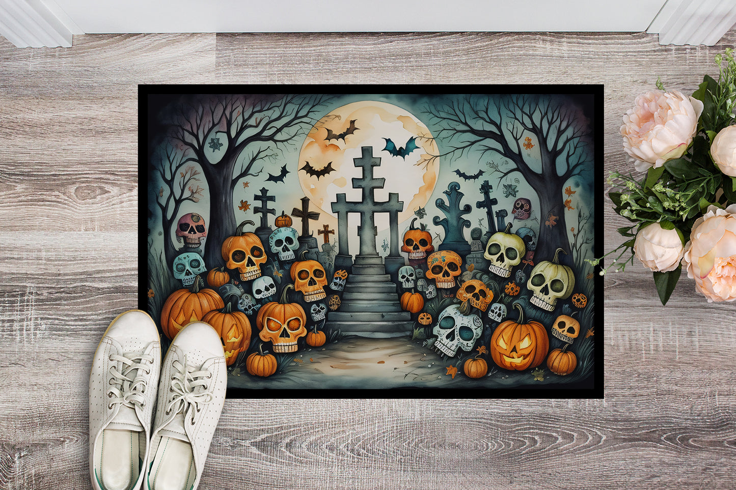 Calaveras Sugar Skulls Spooky Halloween Doormat