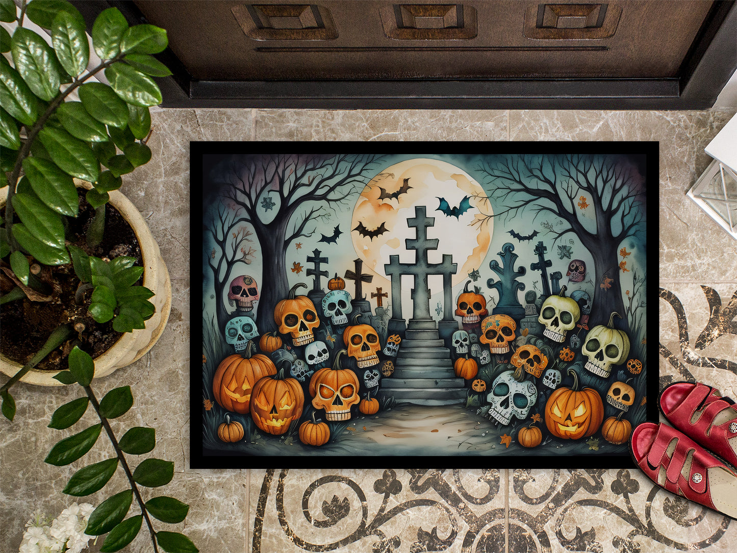 Calaveras Sugar Skulls Spooky Halloween Doormat