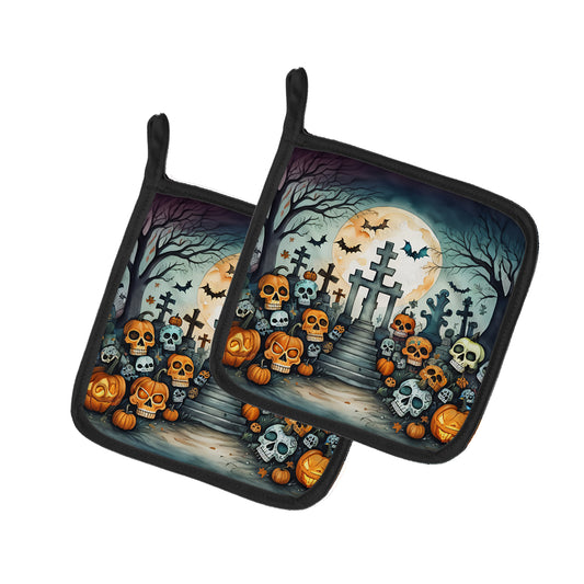 Buy this Calaveras Sugar Skulls Spooky Halloween Pair of Pot Holders