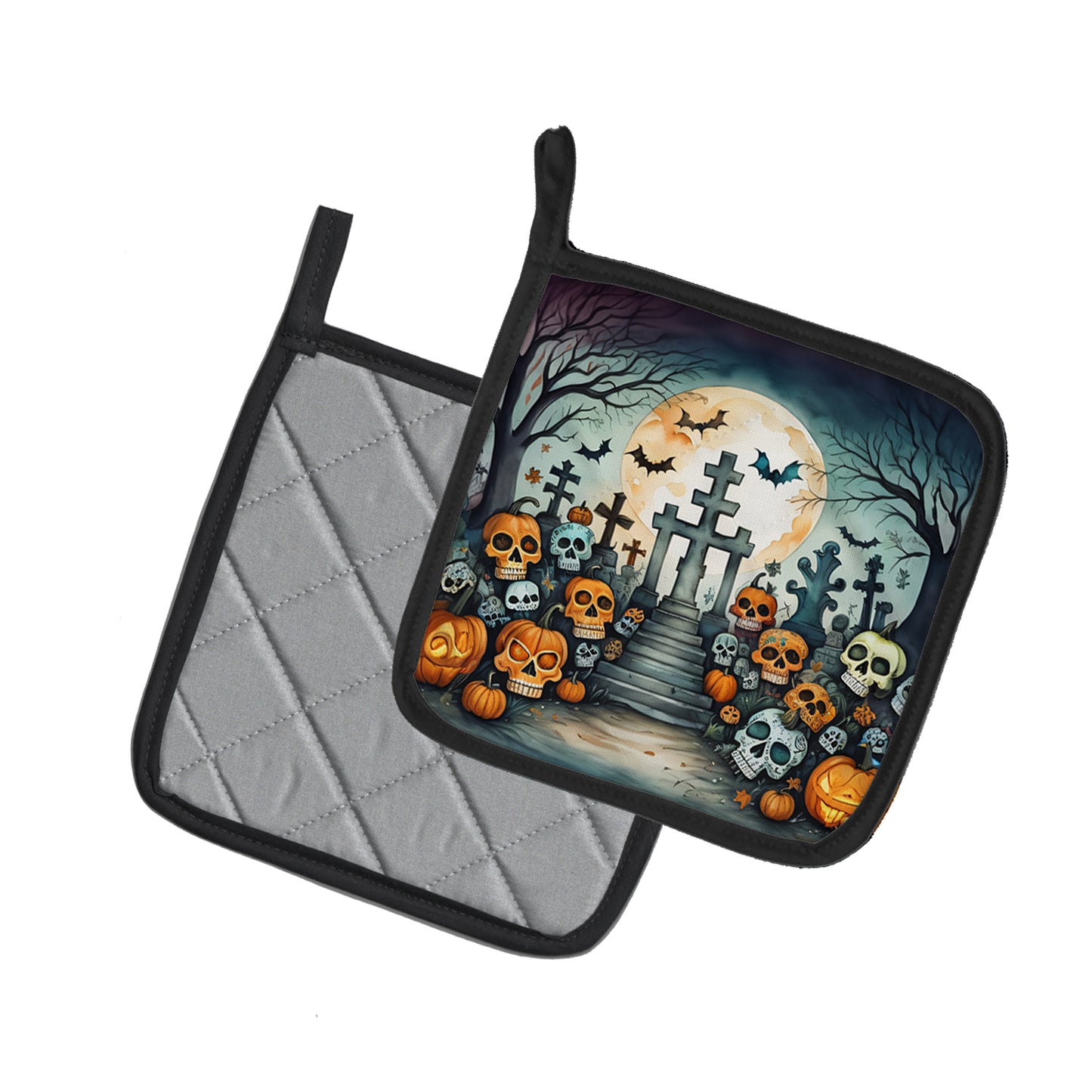 Calaveras Sugar Skulls Spooky Halloween Pair of Pot Holders