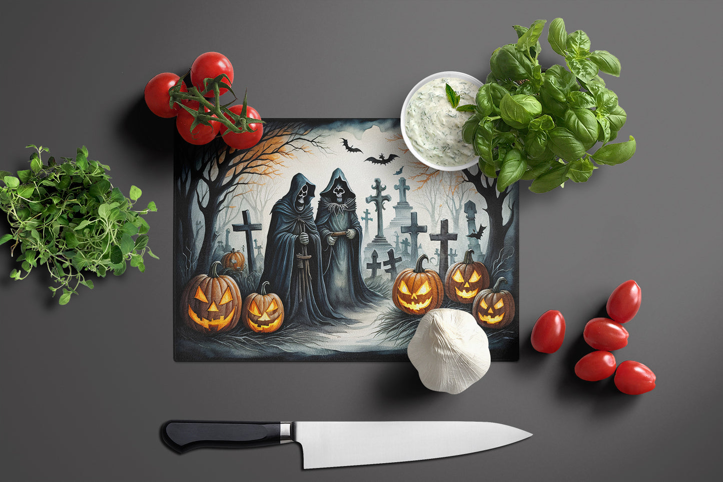 The Grim Reaper Spooky Halloween Glass Cutting Board