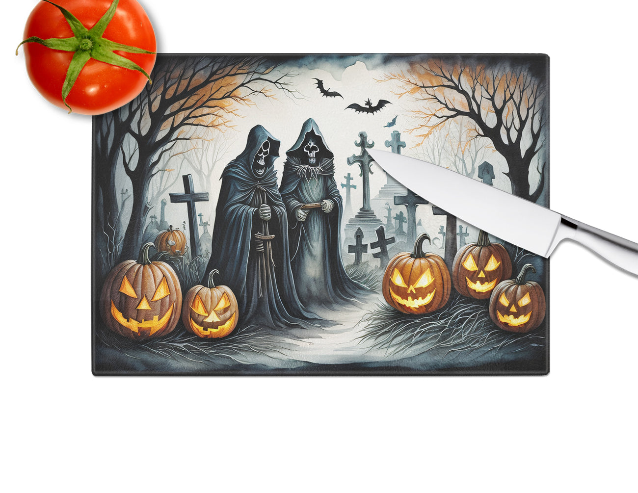 The Grim Reaper Spooky Halloween Glass Cutting Board