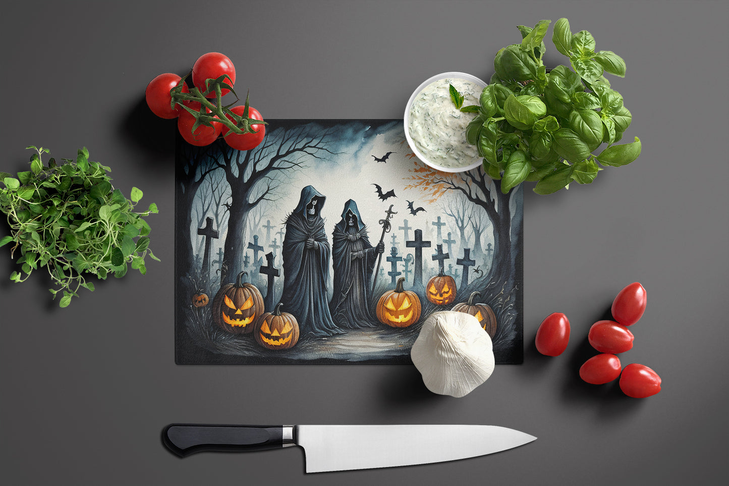 The Grim Reaper Spooky Halloween Glass Cutting Board