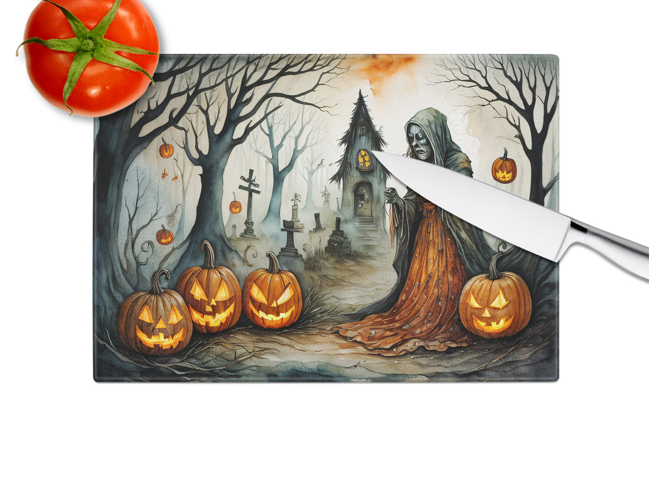 The Weeping Woman Spooky Halloween Glass Cutting Board