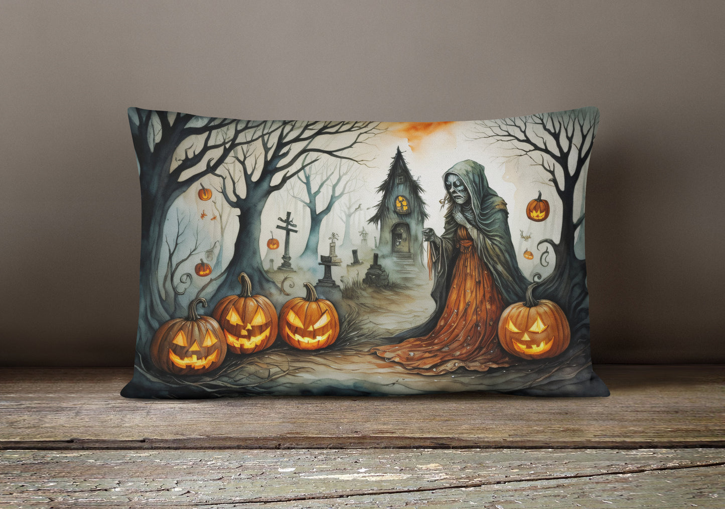 The Weeping Woman Spooky Halloween Throw Pillow