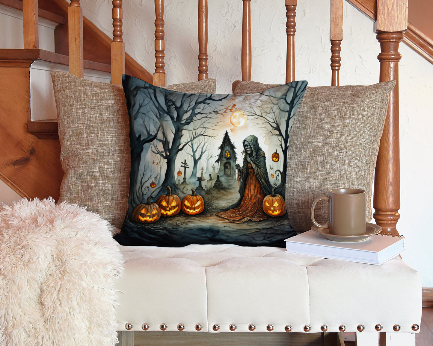 The Weeping Woman Spooky Halloween Throw Pillow