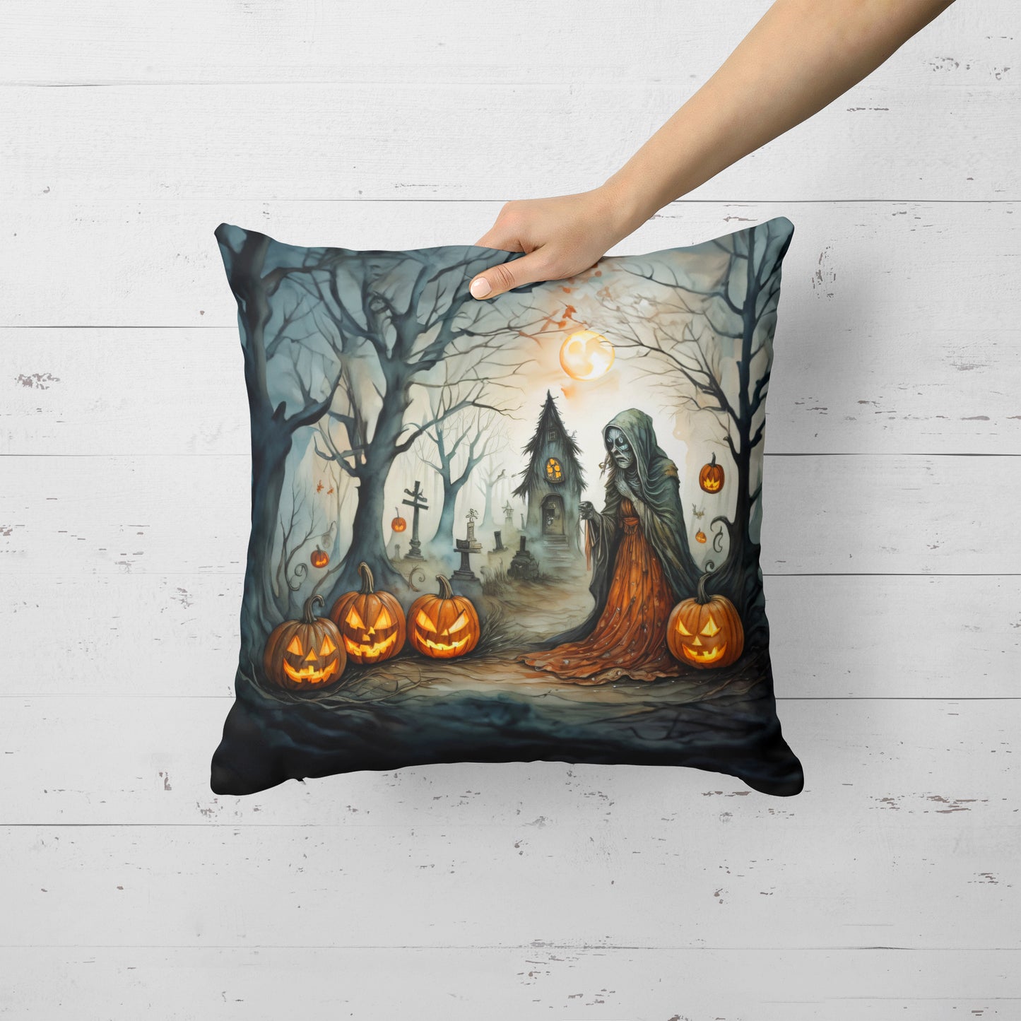 The Weeping Woman Spooky Halloween Throw Pillow