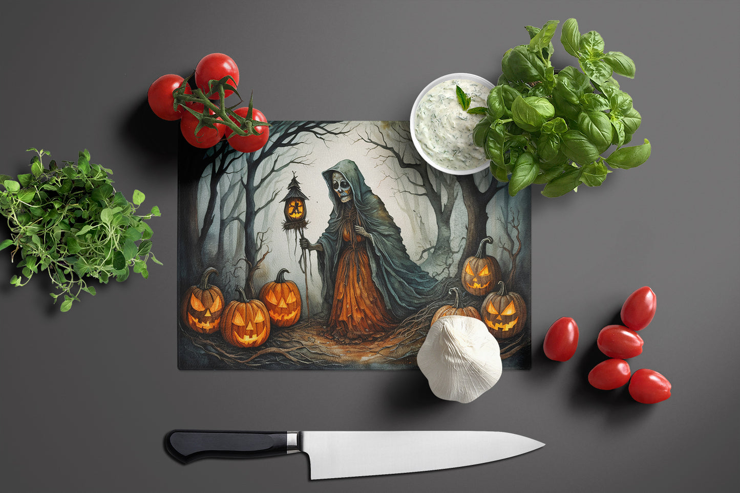 The Weeping Woman Spooky Halloween Glass Cutting Board