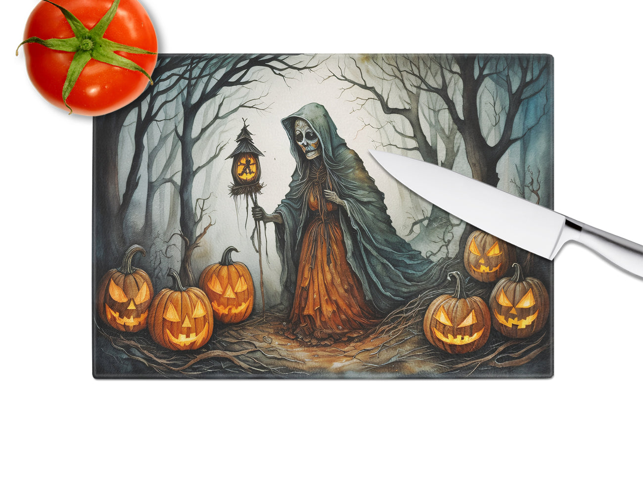 The Weeping Woman Spooky Halloween Glass Cutting Board