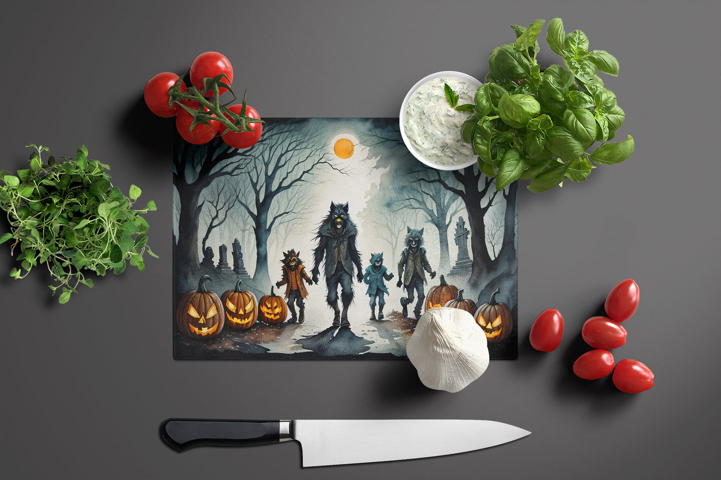 Werewolves Spooky Halloween Glass Cutting Board