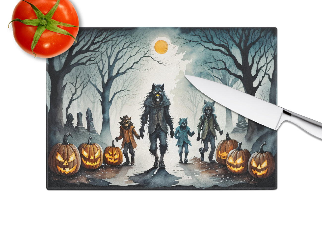 Werewolves Spooky Halloween Glass Cutting Board