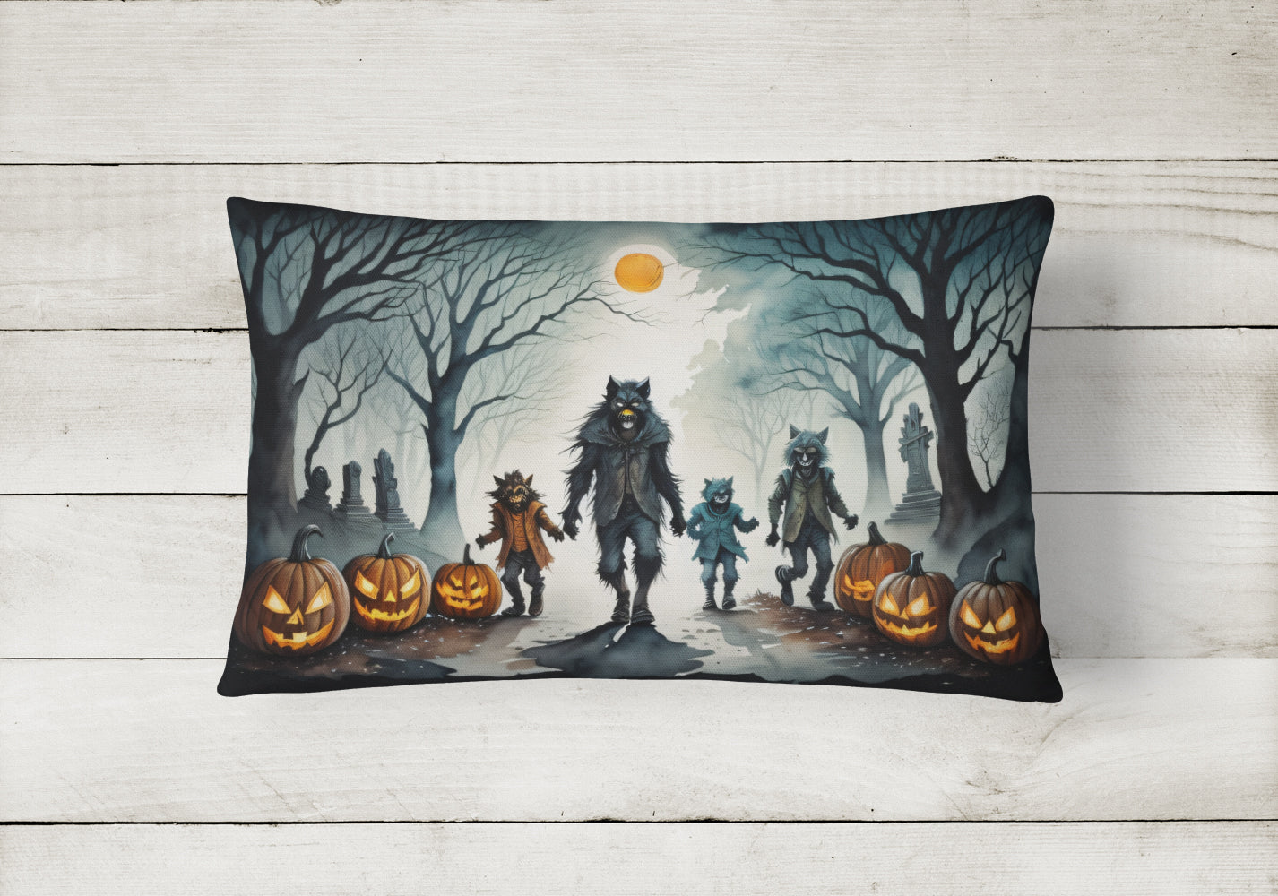 Werewolves Spooky Halloween Throw Pillow