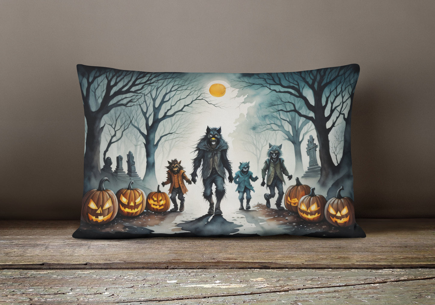 Werewolves Spooky Halloween Throw Pillow