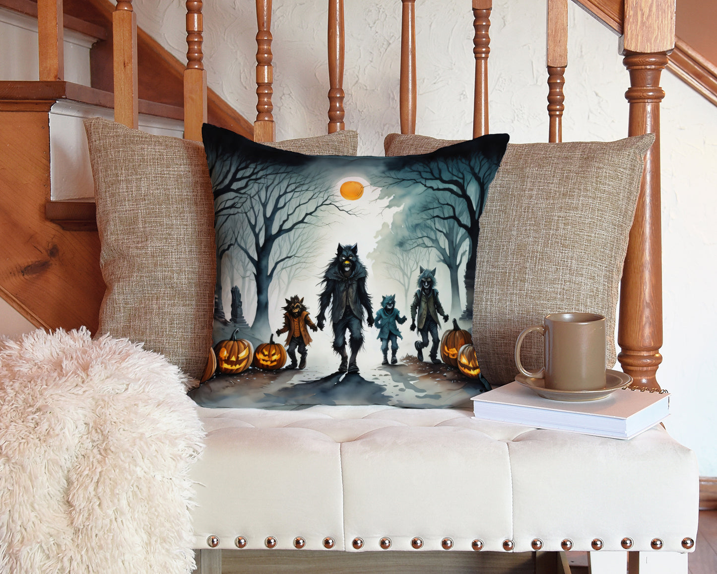 Werewolves Spooky Halloween Throw Pillow