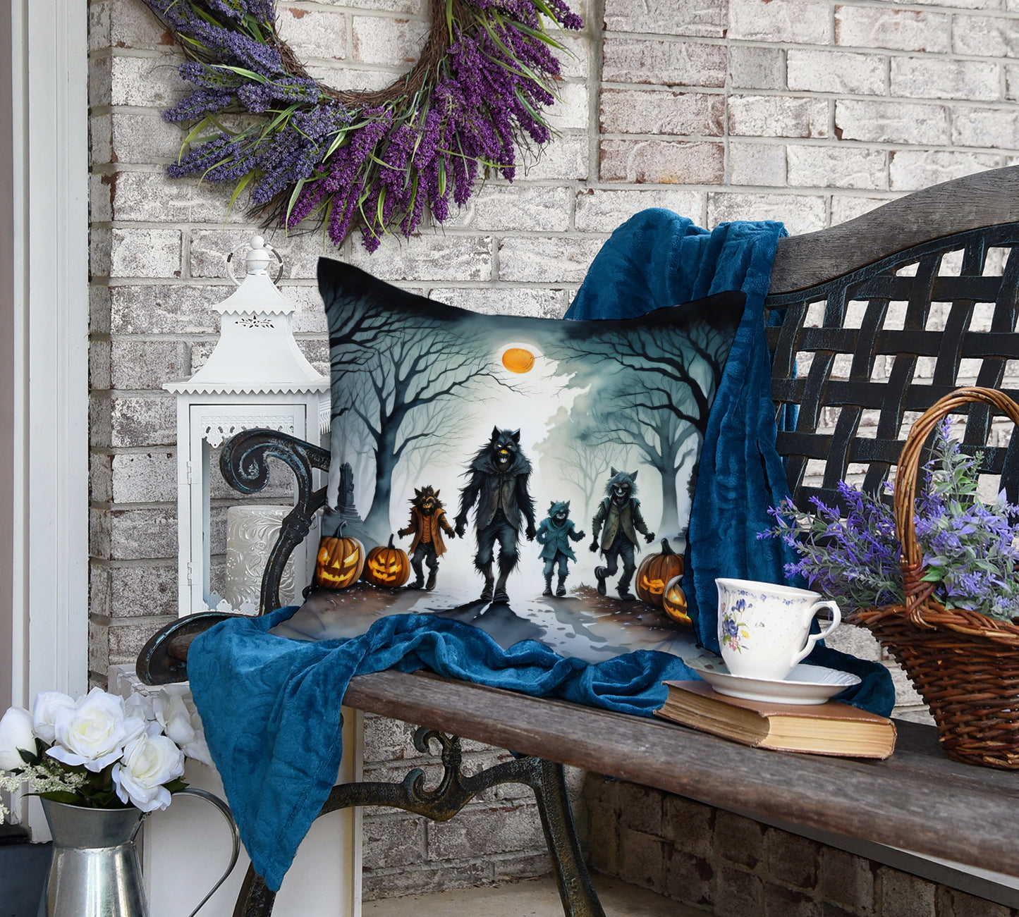 Werewolves Spooky Halloween Throw Pillow