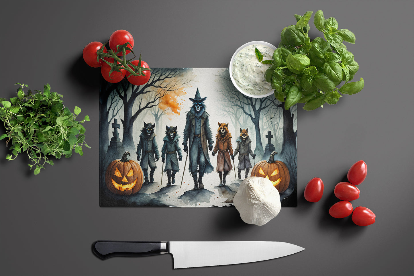 Werewolves Spooky Halloween Glass Cutting Board