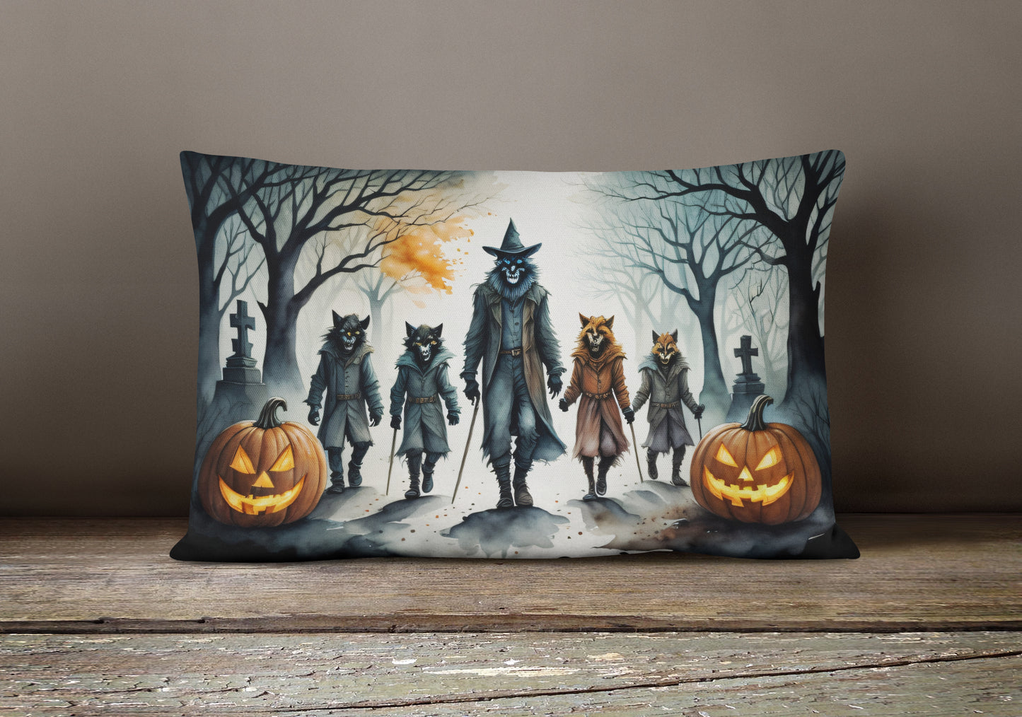 Werewolves Spooky Halloween Throw Pillow