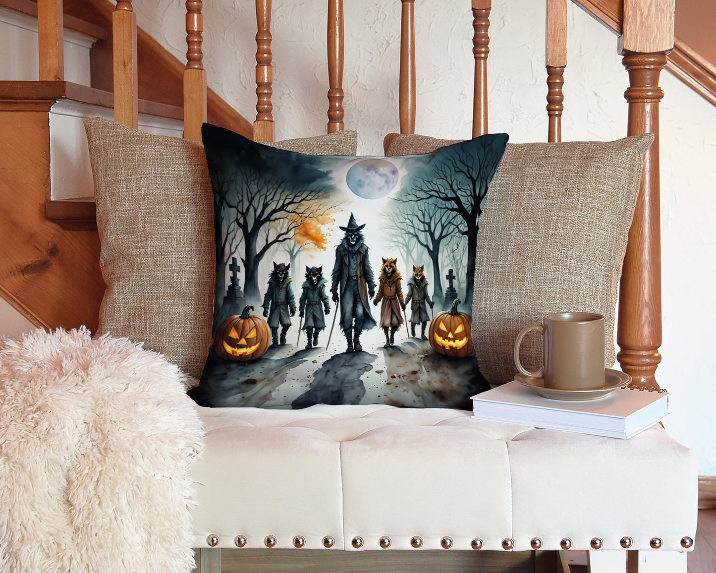 Werewolves Spooky Halloween Throw Pillow