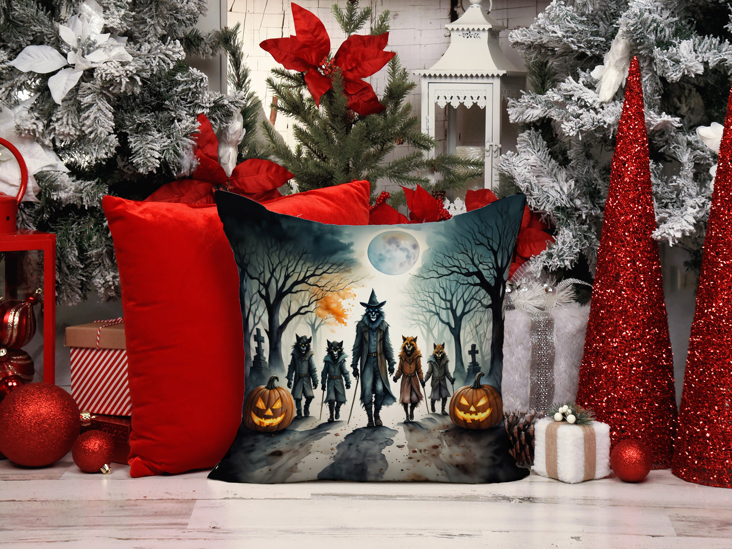 Werewolves Spooky Halloween Throw Pillow