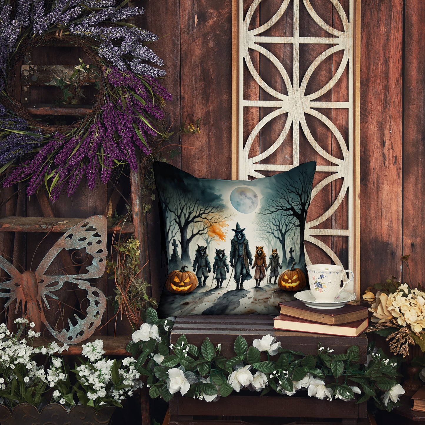 Werewolves Spooky Halloween Throw Pillow