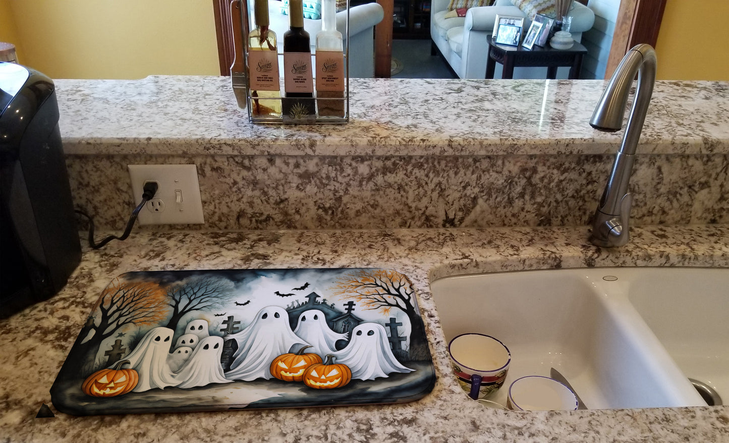 Ghosts Spooky Halloween Dish Drying Mat