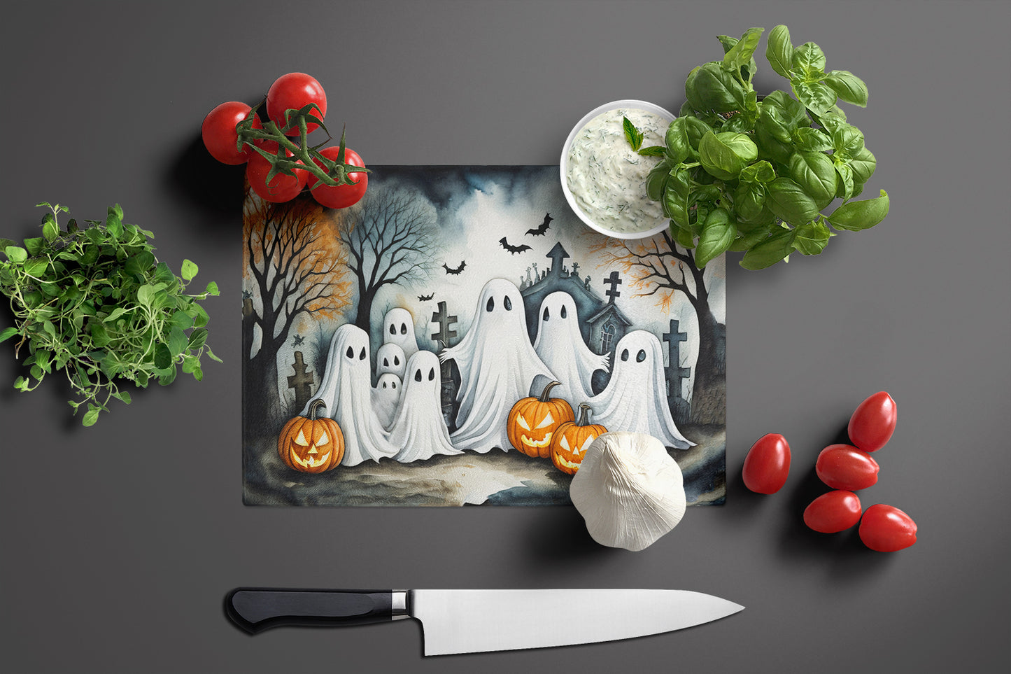 Ghosts Spooky Halloween Glass Cutting Board