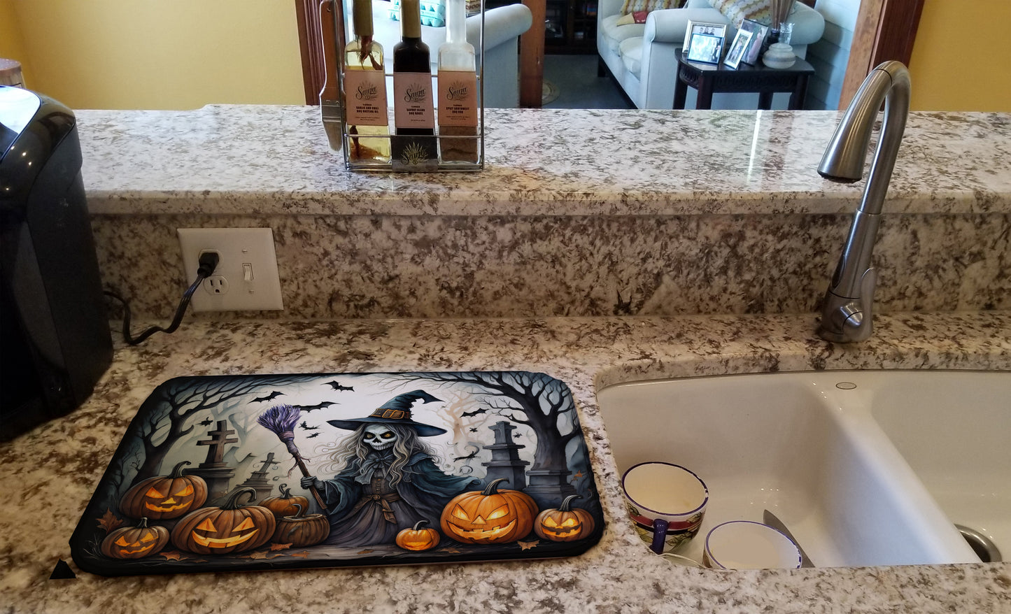 Witch Spooky Halloween Dish Drying Mat