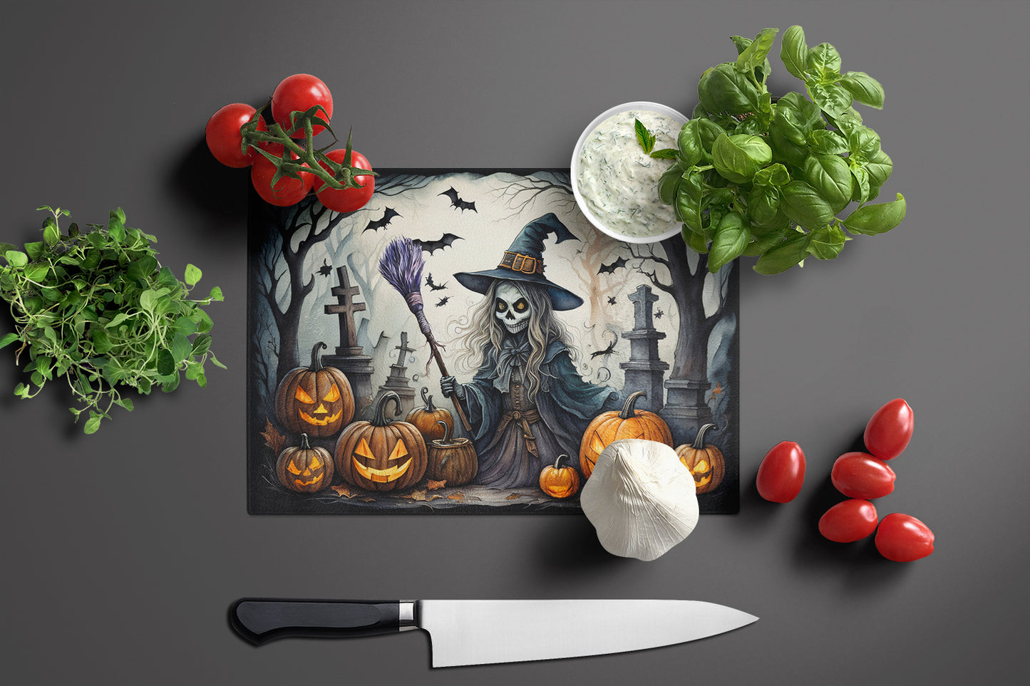 Witch Spooky Halloween Glass Cutting Board