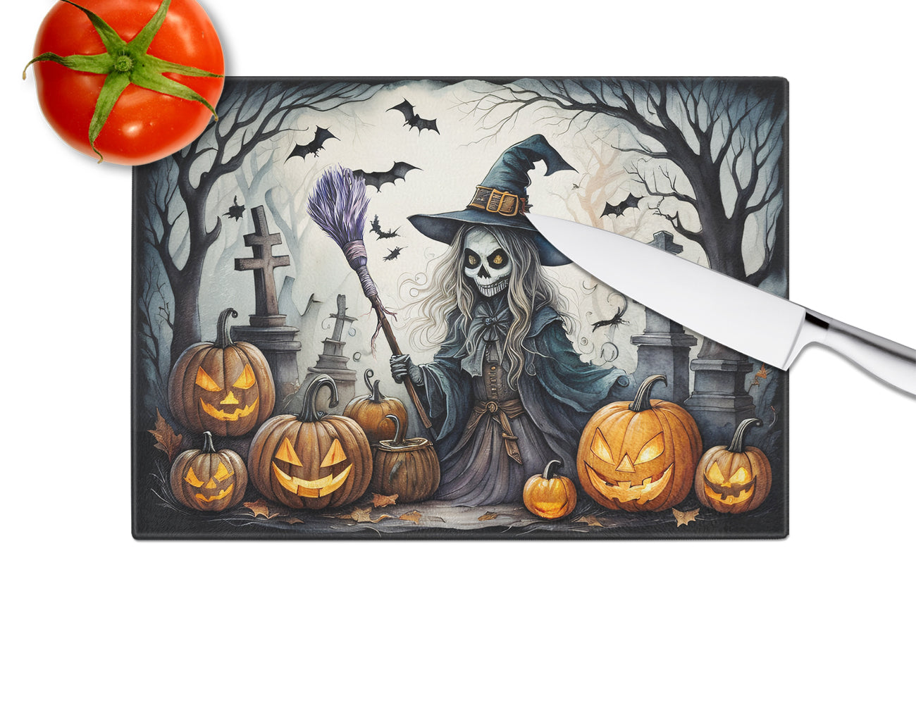 Witch Spooky Halloween Glass Cutting Board