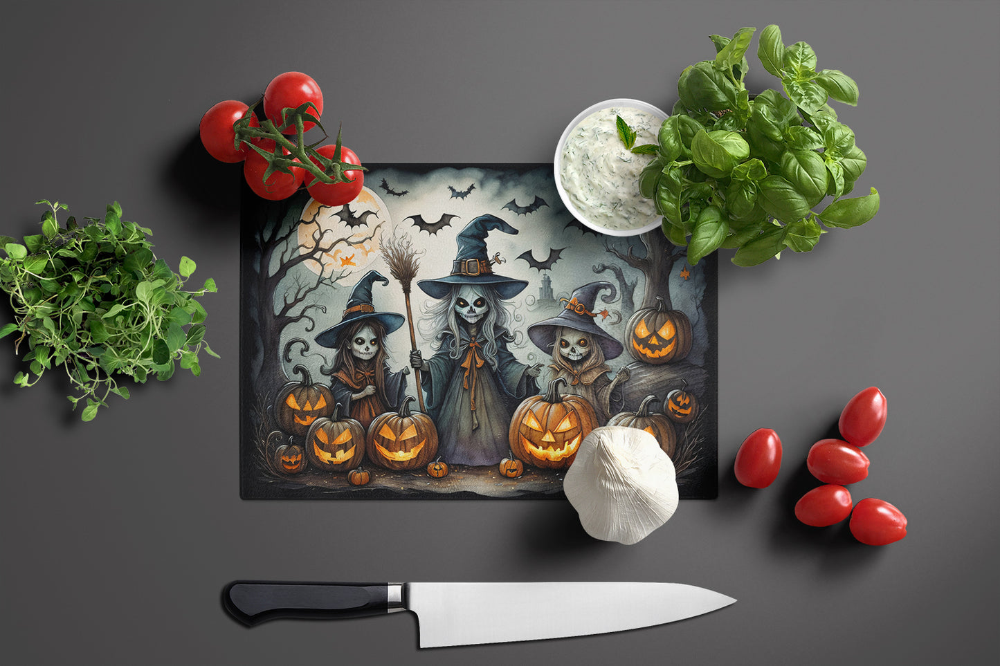 Witches Spooky Halloween Glass Cutting Board