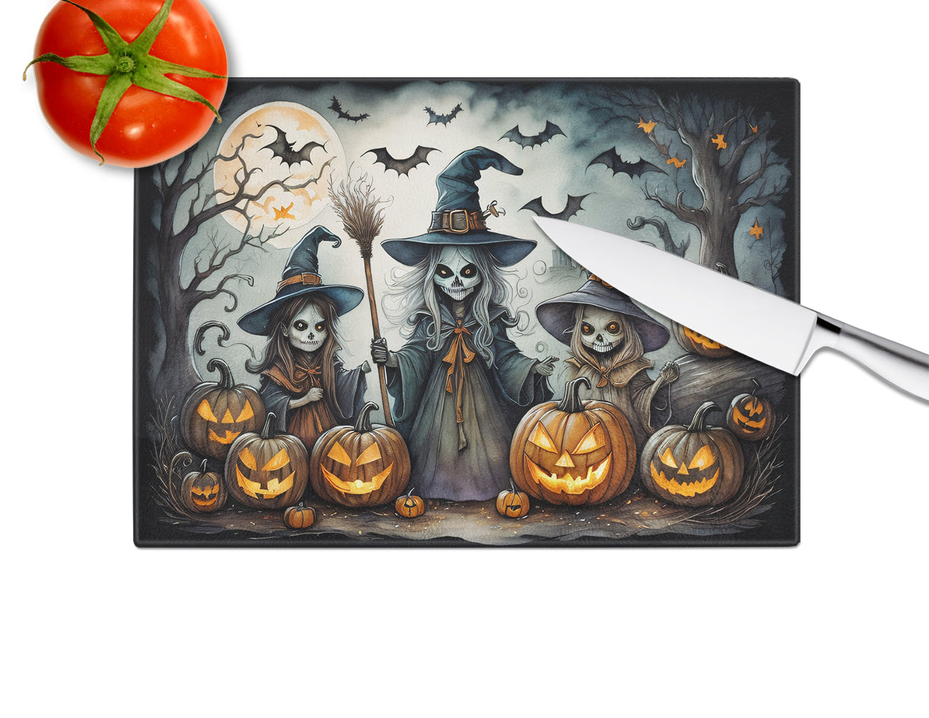 Witches Spooky Halloween Glass Cutting Board