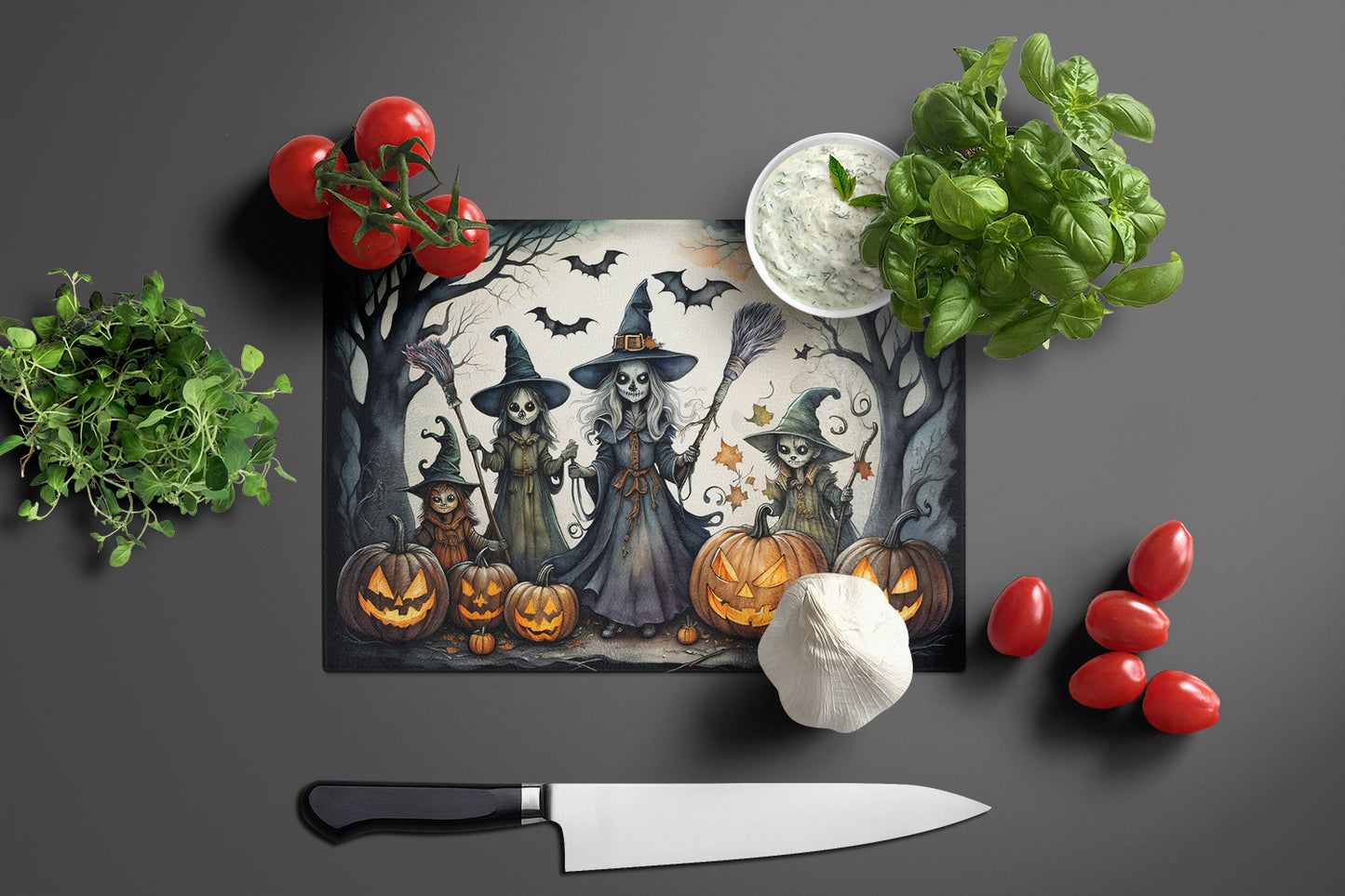 Witches Spooky Halloween Glass Cutting Board