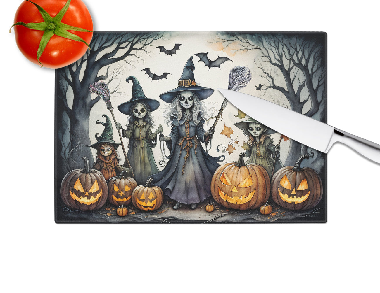 Witches Spooky Halloween Glass Cutting Board